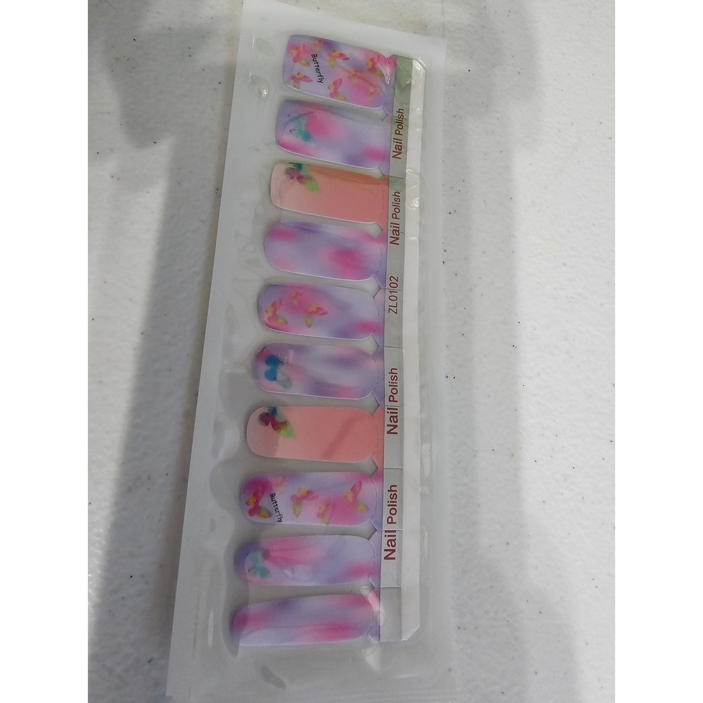 Butterfly Nail Polish Wraps Pink Purple Blue Watercolor Nail Art Strips ZL0102